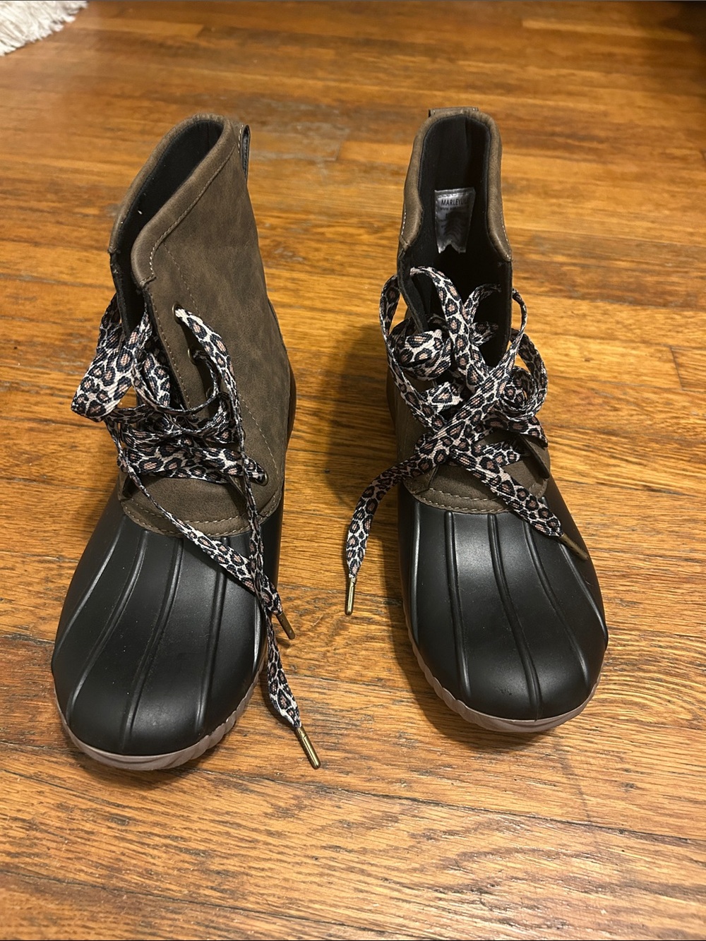 Women's Brown Winter Duck Boots with Leopard-Print Laces